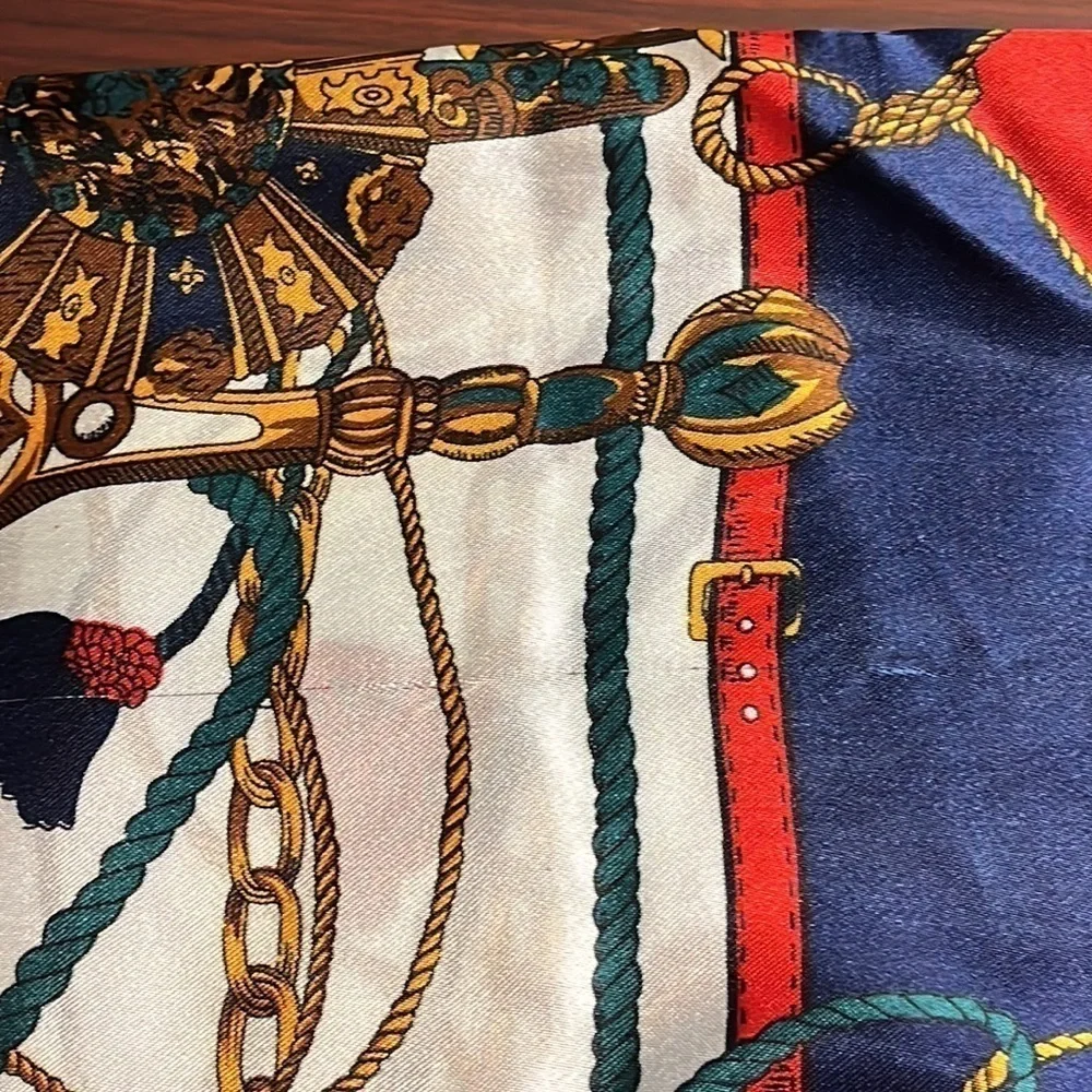Scarf Green Navy Blue Red Gold Vintage 36” x 36” Soft Luxury Colors
